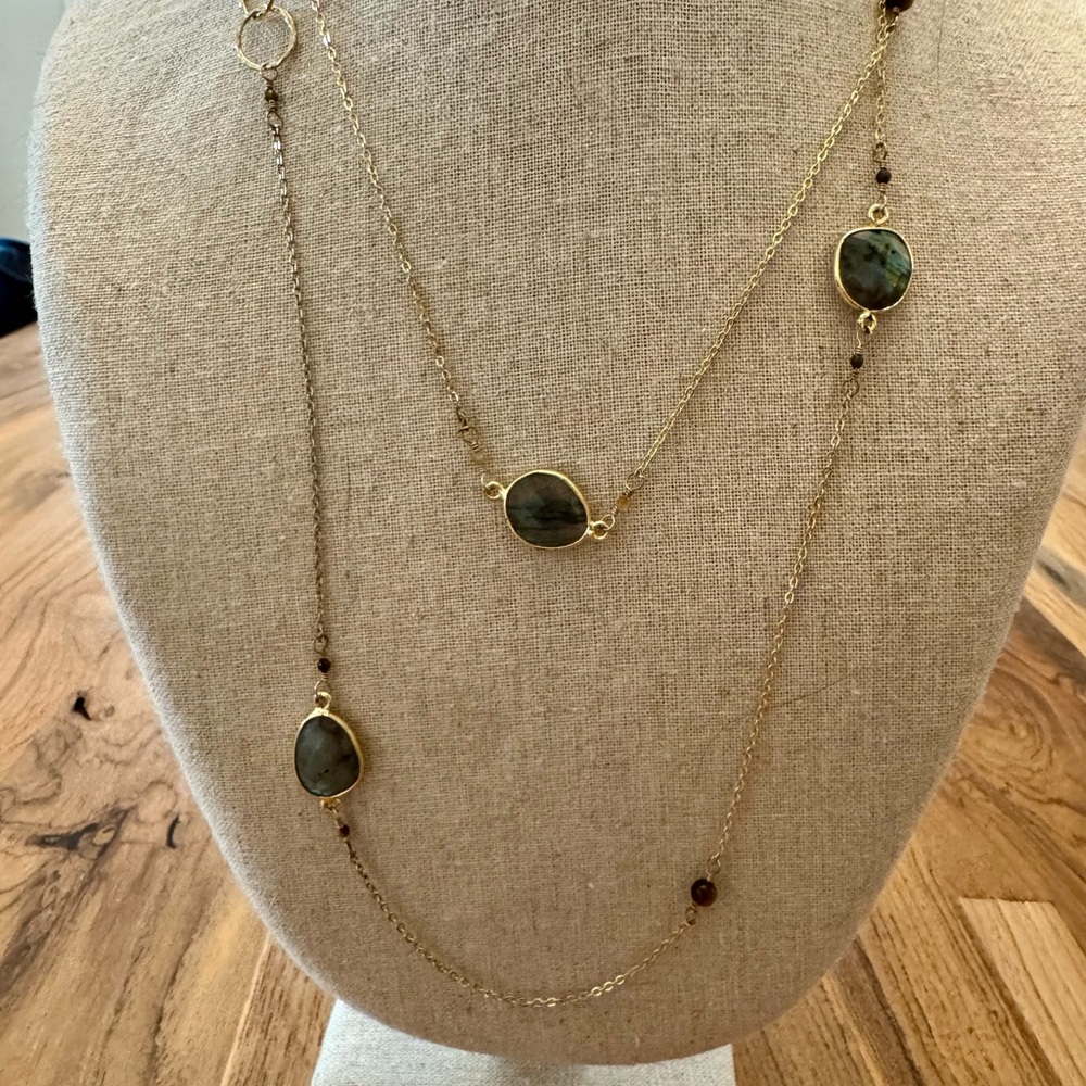 Elegant Gold Plated Faceted Labradorite  Necklace